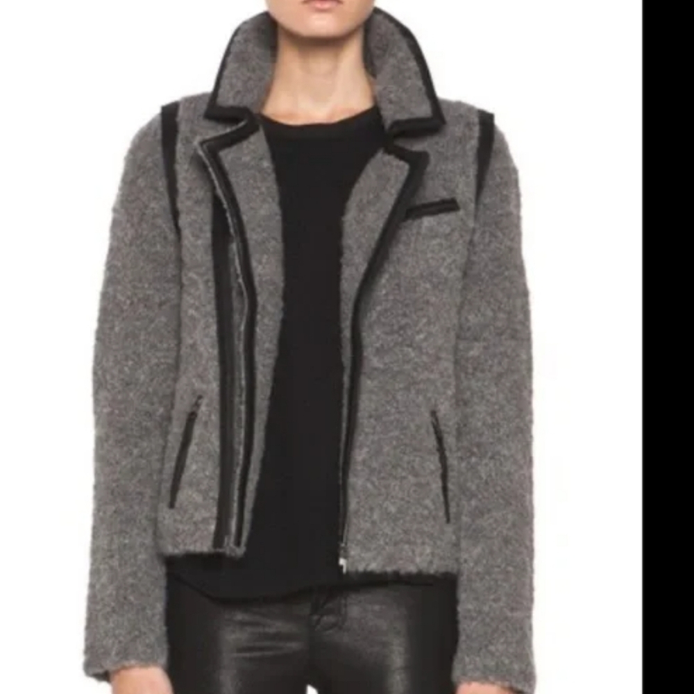 rag & bone Gray Wool Alpaca Moto Jacket Leather Trim M